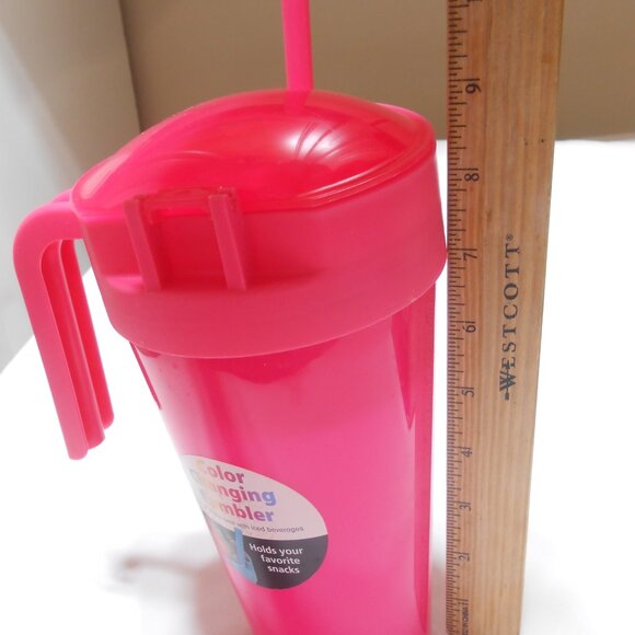 NEW Color Changing 24oz. drink Tumbler that also holds your snacks PINK handle - Picture 4 of 9